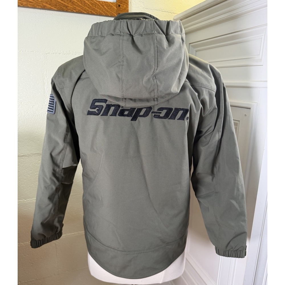 Snap-on Youth M Hooded Quilted Jacket Green Full Zip USA Flag‎ Winter Coat
